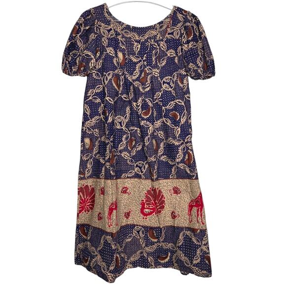 Vintage 70s Serbin by Muriel Ryan Size Small Blue Dress Batik Giraffes USA Made - Picture 1 of 8